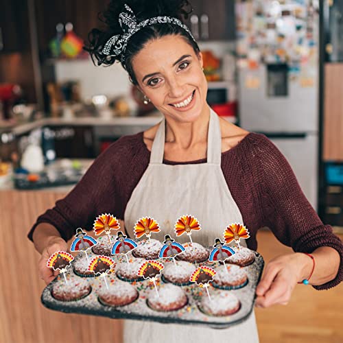 Kkbes Thanksgiving Cupcake Toppers Turkey Food Picks Fall Toothpicks Appetizers Toothpicks For Thanksgiving Fall Harvest Party Supplies, 24 Pack #TOP5