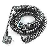 Schwarzes Spiralkabel mit abgewinkeltem Schutzkontaktstecker