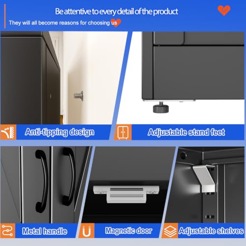 Image of GAIOUS 43.3'' Tall Kitchen Pantry Cabinet, Black Metal Storage Cabinet
