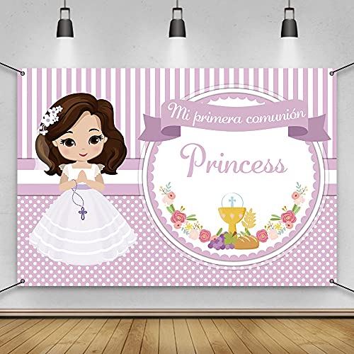 AWERT 1,8x1,1m Mi Primera Comunión Baby Shower Partido Fondo Decoraciones Chicas Princesa Baby Shower Bandera Poliéster Tela Bandera por Chicas Baby Shower Partido Suministros Cover