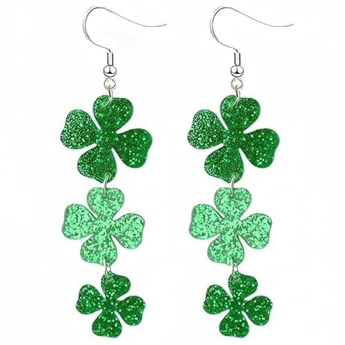 St. Patrick's Day Green Shamrocks Clover Lucky Grass Earrings for Women,Good Luck Dangling Earrings,Irish St. Patrick's Day Decorations Accessories.