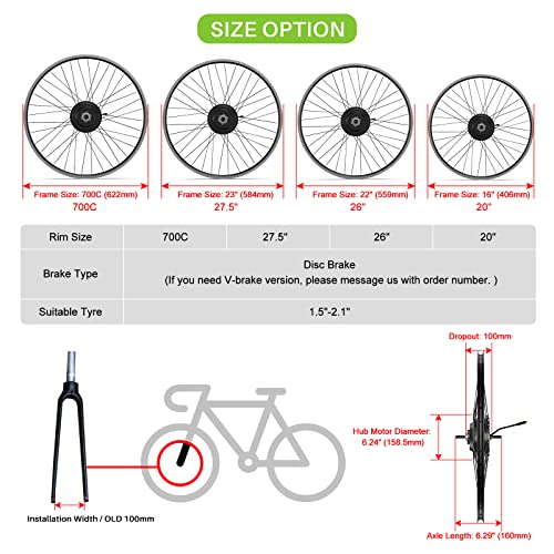 Bafang 48V 500W Front Hub Motor : 26" Electric Bike Conversion Kit For 26 Inch Front Wheel With 500C Display & Pas (No Battery) #TOP1