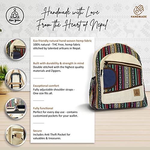 Ojas Yatra Himalayan Hemp Backpack Large - Boho/Hippie Multi Pocket Laptop Backpack For Men & Women - Handmade Laptop Bag For Travel & Festivals #TOP2