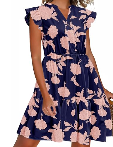 Image of HOTOUCH Women Printed Dress for Summer Short Ruffle Sleeve Dress Tiered Mini Dress with Pockets