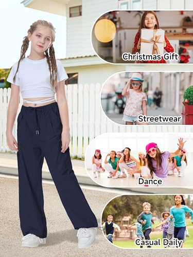 Image of Rolanko Parachute Pants for Girls Y2K Cargo Trousers with Pockets Harajuku Jogger Pants Kids 4-14 Years