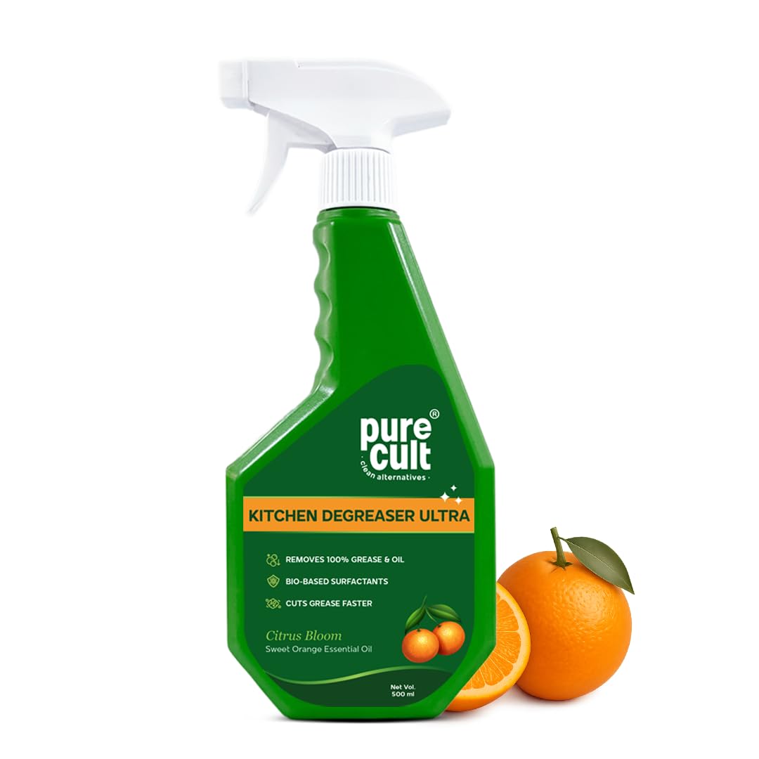 Purecult Kitchen Degreaser Ultra – Citrus Bloom (500ml) Removes 100% Grease & Oil | Chimney, Gas Stoves, Oven, Hob | Kitchen Cleaning Spray | Sweet…