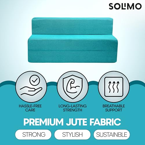 Image of Amazon Brand - Solimo 3 Seater 5 * 6 Jute Fabric Washable Cover Sofa Cum Bed 3 Seater Double Foam Fold Out Sofa Cum Bed (Finish Color - Sky Blue Delivery Condition - Pre-Assembled)