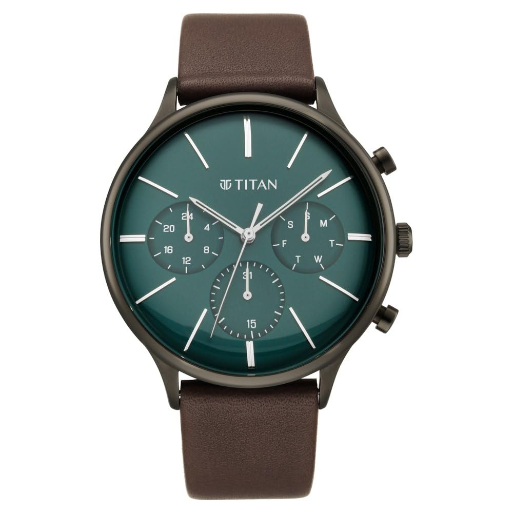 Titan Light Leathers IV Analog Green Dial Men's Watch-90134QL01/NP90134QL01, GREEN, Classic