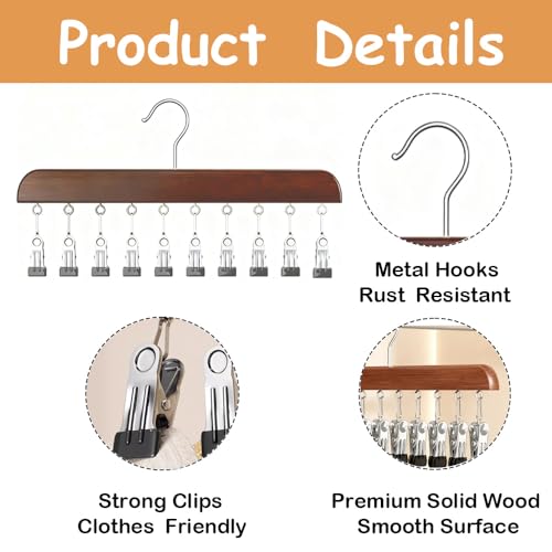 Wenscis 4 Pack Hat Hangers for Closet Display, Wooden Hat Storage Organizer with 40 Metal Clips for Baseball Caps, Summer Hat Rack for Beanie, Skullies, Visors, Walnut Brown Color by Wenscis - Image 3
