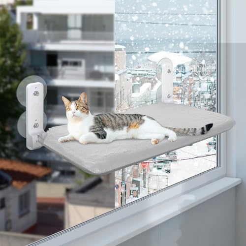 Casgee Cuccetta sospesa premium per gatti 60×30cm - Doppie ventose di sicurezza, materiali anallergici - Grigio