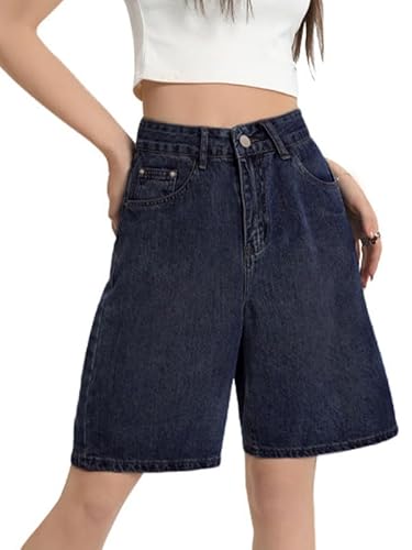 EMMIOL Womens Summer Wide Leg Denim Shorts Casual Loose Mid Rise Jorts Bermuda Knee Length Jeans Short Pants