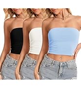 Tube Tops for Women Strapless Slim Fit Crop Tops Y2K Going Out Bandeau Shirts Summer Outfits