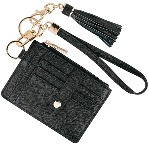 Image of KNGITRYI Small Wristlet Wallets for Women RFID Credit Card Holder Wallet Keychain Wristlet Wallet Credit Card Wallets for Women (Black)