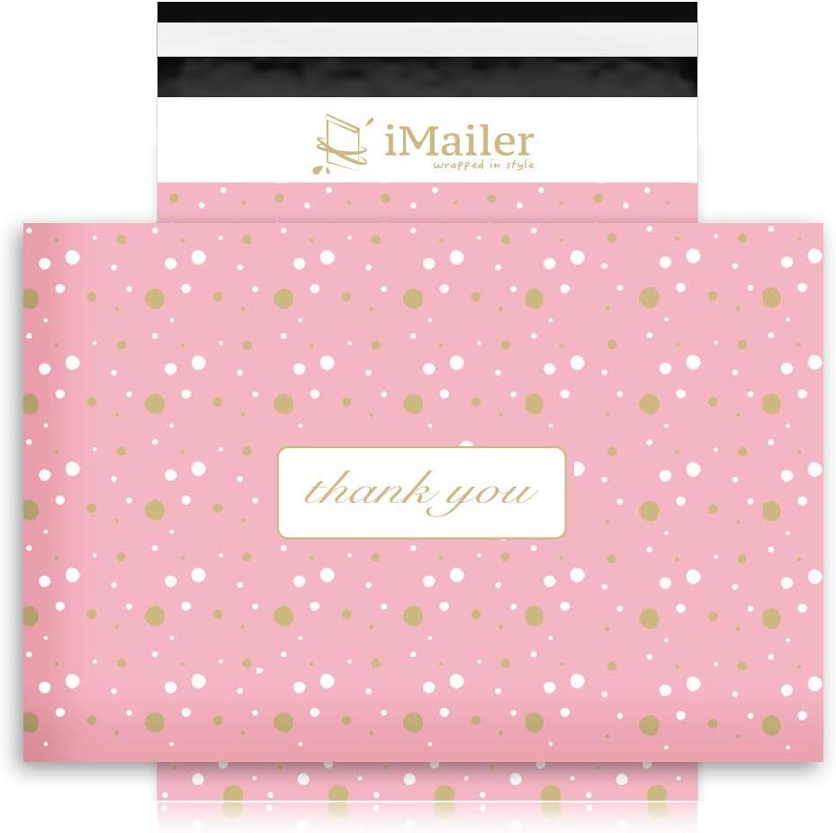100 Count - 14.5 x 19 inch, Pink Polka Dot - Thank You Poly Mailer Envelope, Mailing Shipping Bags with Self Seal Strip