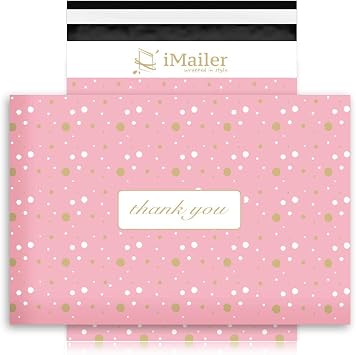 100 Count - 10x13 inch, Pink Polka Dot - Thank You Poly Mailer Envelope, Mailing Shipping Bags with Self Seal Strip