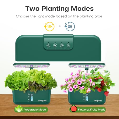 Image of Ahopegarden Hydroponics Growing System: 10 Pods Indoor Herb Garden with LED | Plant Germination Kit with Growth Lamp, Countertop Hydroponic Planter for Fresh Herbs, Vegetables & Lettuce Lovers, Green