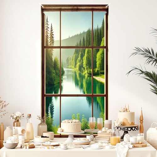 Image of Faux Window Door Cover - Forest Lake Front Door Decorations
