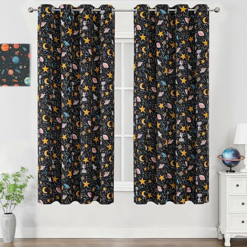 Image of Star Moon Black Out Curtains 63 Inch Long for Kids Bedroom /Nursery,52Wx63L