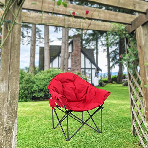 Let's Camp Heavy-Duty Oversize Camping Chair Round Moon Saucer Chair Padded With Cup Holder And Carry Bag Folding Chair #TOP6