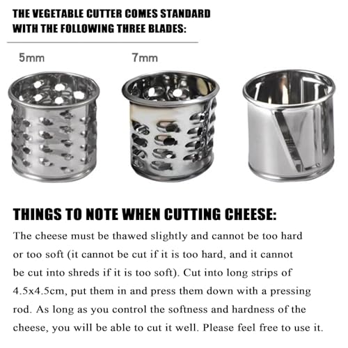 Grattugia elettrica per formaggio, 300 W, professionale, in acciaio inox, per grattugiare formaggio e verdure dure, fino a 60 gatti/ora, include tre fusti per coltelli