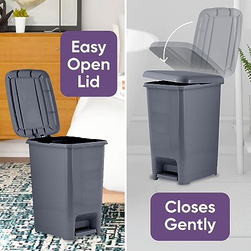 Image of Superio Slim Trash Can with Foot Pedal - 6.5 Gallon Step-On Trash Can with Lid, Medium Plastic Garbage Can, Trashcan for Bathroom, Kitchen, Office, Bedroom, Dorm, Patio - Onyx Grey, 2