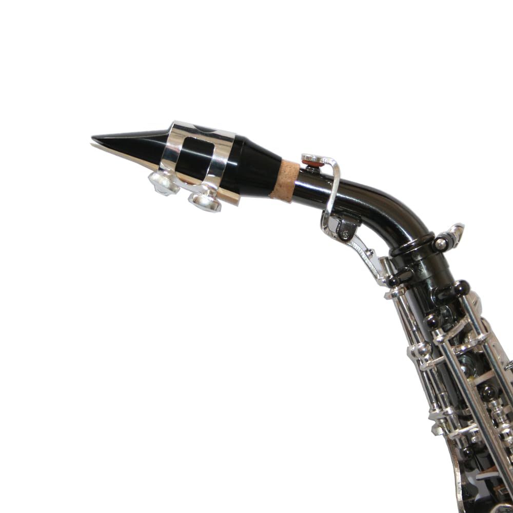 Saxofón soprano curvado, latón, negro cromado con estuche