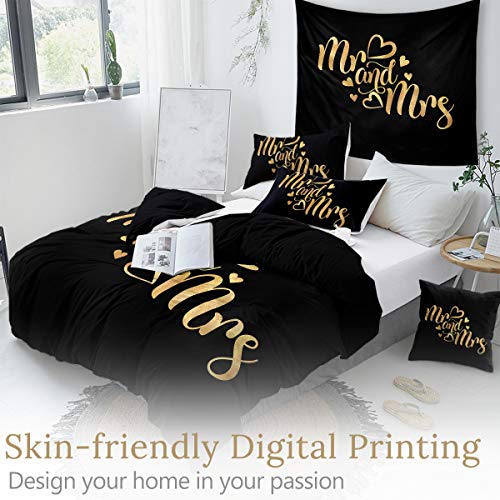 Sleepwish Mr And Mrs Bedding Set King Bedroom Comforter Cover Sets For Couples 3 Piece Black Love And Gold Duvet Cover Cute Bedspreads Romantic Valentines Gift Sets (King) #TOP3