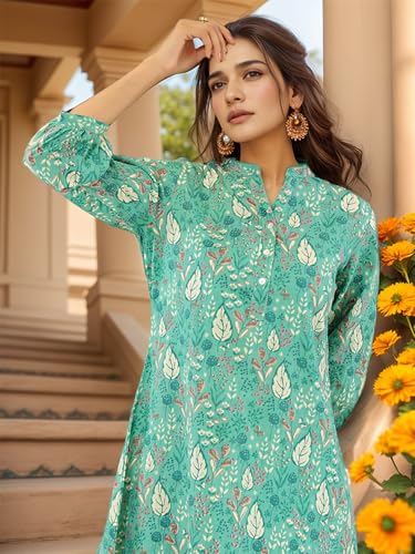Image of NAINVISH Women Rayon Blend Floral Ethnic Co-Ord Set | Casual Wear Pant Top Set | Fancy | Full Pair Set | Co Ord Set Stylish | Winter | Top & Pant Set
