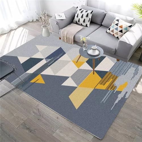 Tapis doux pour chambre à coucher moquette jaune motif géométrique - 2