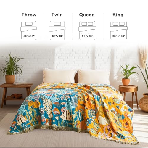 Image of LUTBM Boho Throw Blanket for Bed 60 inchx80 inch, All Season Cotton Couch Blankets