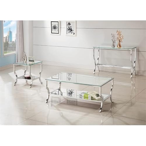 Coaster Square End Table With Mirrored Shelf Chrome / Tempered Glass 720337 #TOP2