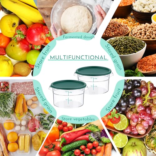 Image of Ziliny 2 Pcs 2 Qt Dough Proofing Container with Lid and Green Scale, Green | Clear Round Food Storage Container, Food Grade Plastic, Easy Viewing Design, Airtight Lid, Dough Fermentation Kitchen Storage