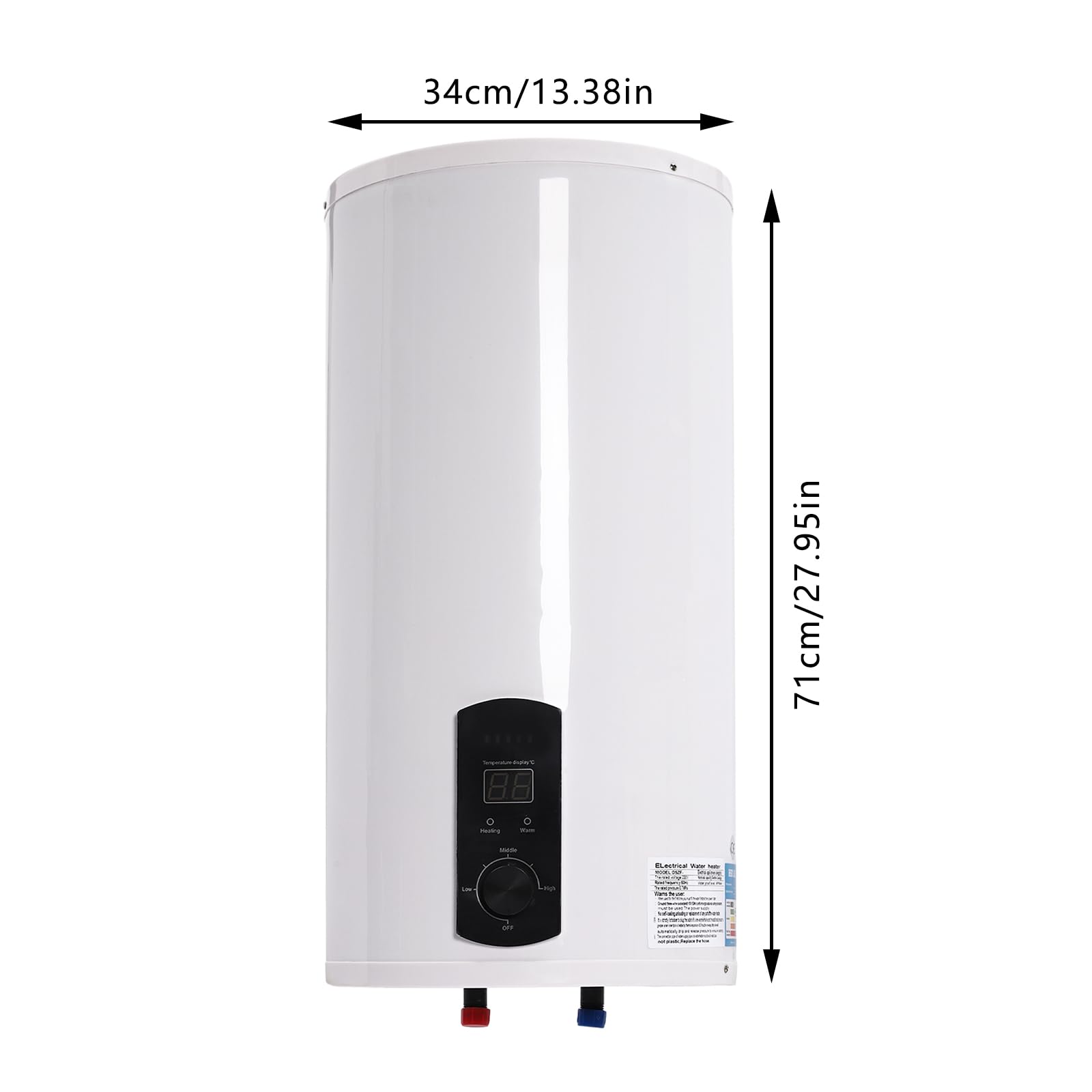 2KW Elektro Warmwasserspeicher 50L/80L/100L ABS Boiler Warmwasserboiler mit LED-Bildschirm, Kalt und Warm Wasserboiler 220V für Badezimmer, senkrecht gehängt(Volumen: 80L, Innenfutter: 50L)