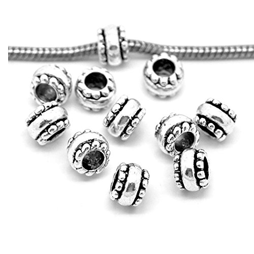 Sexy Sparkles European Spacer Beads for Charm Bracelets – 10 Pcs Silver Tone Beads, Compatible With European, Biagi, Chamilia, and Troll Chains, Hole Size 4.8mm