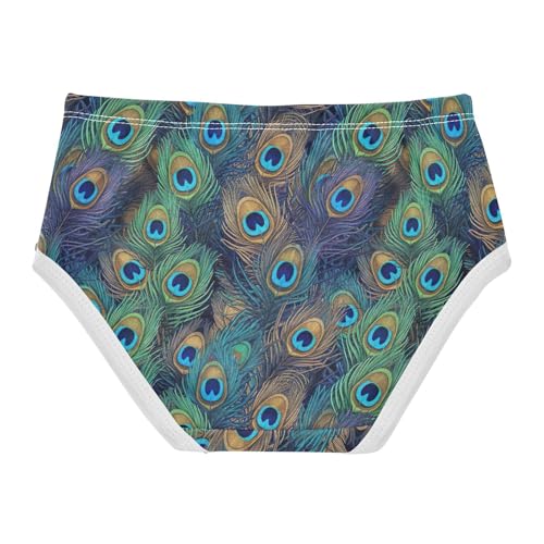 Kids Underwear Girls, Peacock Feathers Green Toddler Briefs, Cotton Underwear for Girls, 2T–8 Years2