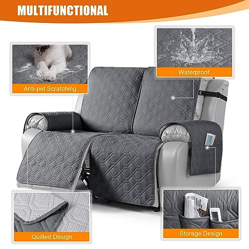 Image of VANSOFY Waterproof Recliner Couch Covers Washable, Dark Gray,2 Seater XL | 1-Piece, Non-Slip with Elastic Straps, Sofa Cover with Pocket for Dogs, Pets