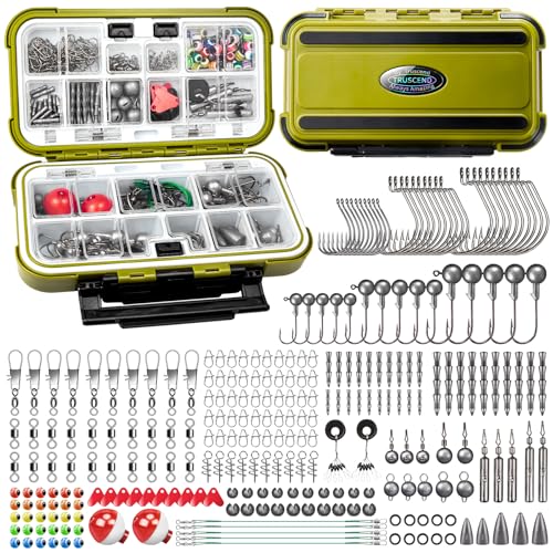 TRUSCEND Complete Fishing Accessories - Tackle Box with Tackle Included, Fishing Hooks, Jig Heads,...