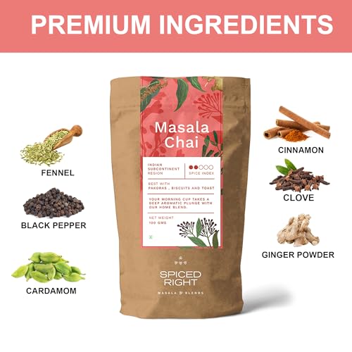 Image of Spiced Right Chai Masala Powder for Tea 100gm - Tea Masala with All Natural Ingredients, No Preservatives, Immunity Booster with Aromatic Spices like Dried Ginger, Cloves, Cinnamon, and More.