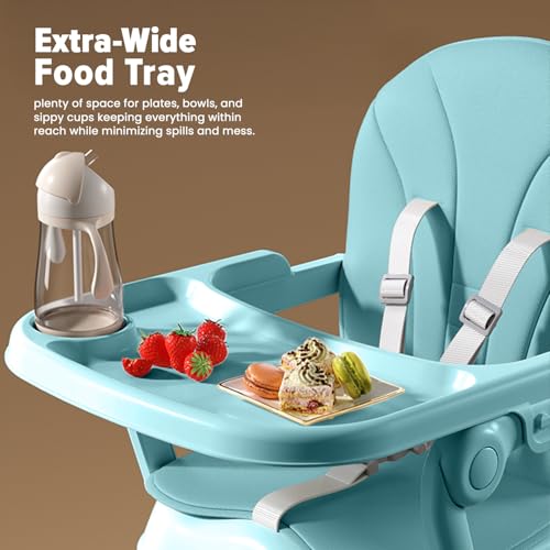 Image of Baybee 3-in-1 Convertible High Chair for Baby | Baby Feeding Chair for 6 Months to 5 Years with Wide Food Tray, Soft Cushion Seat, Adjustable Footrest & 3-Point Safety Harness | Foldable Baby High Chair (Green)