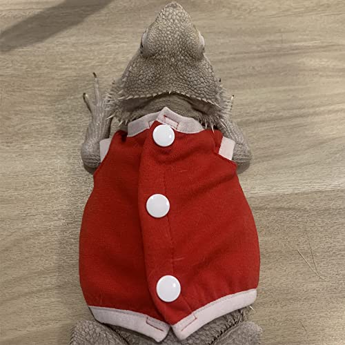 Image of WATFOON Bearded Dragon Clothes Costume Adjustable Reptile Hoodies Apparel Handmade Vest Sleeveless Warm Jacket for Skin Protection Photo Party Lizard Small Animal Gecko Chameleon (XL, Red-White)