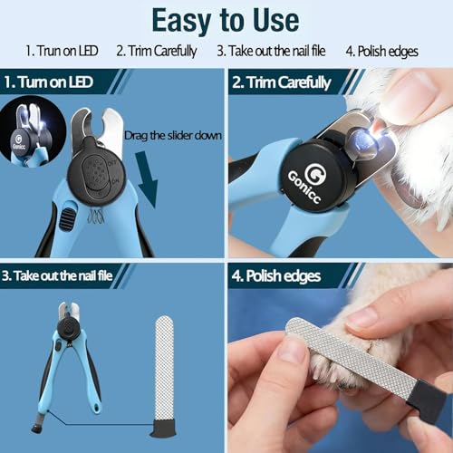 Image of gonicc LED Pet Nail Clippers for Small Dogs and Cats | Light-Up Dog Nail Trimmer with Safety Lock & Built‑in File, Professional Stainless Steel Nail Clippers for Pets