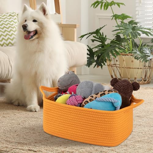 Image of OIAHOMY Woven Basket, Gift Basket Empty with Gift Bags and Ribbons, Rope Baskets for Baby Showers, Storage Baskets with Handles for Nursery, Pet Toy Organizer - Orange