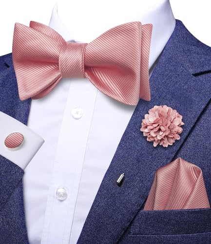Image of Dubulle Self Tie Bow Ties and Lapel Pin for Men Paisley Solid Mens Bowtie and Handkerchief Cufflinks Set Wedding