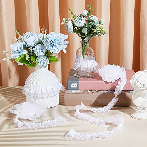 Olycraft 32.8Yards White Organza Lace Ribbon 1.6 Inch Wide Two Tone Satin Organza Lace Edge Trim Pleated Satin Organza Lace Edge Gather Ruffle Trim Ribbon For Wedding Bridal Clothing Decoration #TOP4