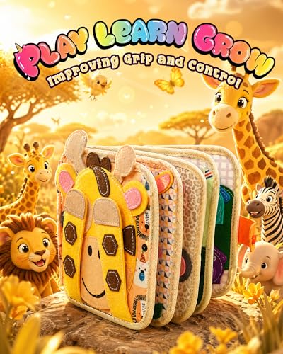 Image of Montessori Busy Book, 8-Page Sensory Activity Toy, Giraffe