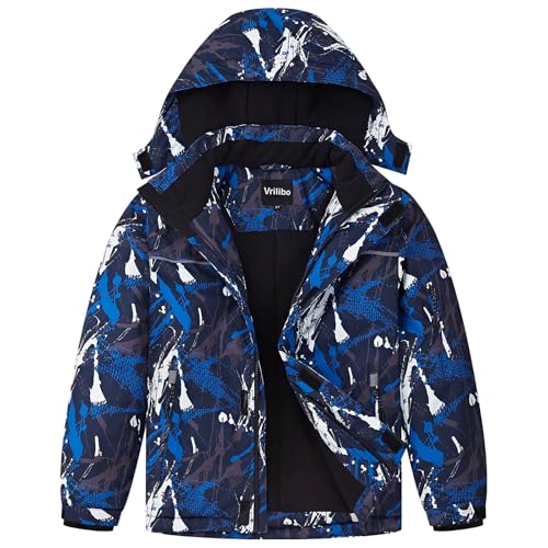 Vrilibo Boys Waterproof Ski Jacket Winter Warm Thick Snow Coat Fleece Lined Kids Outdoor Hooded...