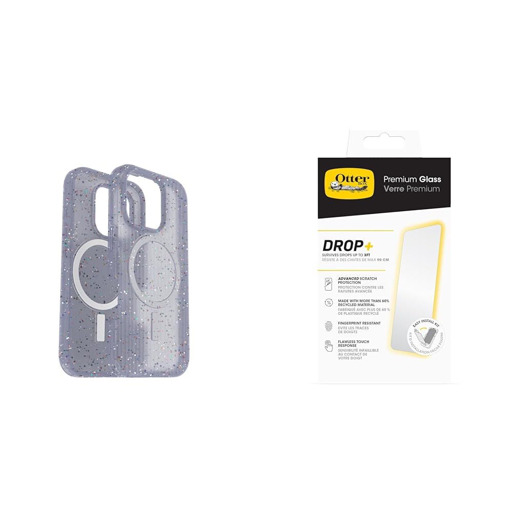 OtterBox Bundle Symmetry Series Core for MagSafe Case for iPhone 16 Pro, Shockproof, Drop Proof, Ultra-Slim, Protective Case, Blue & Premium Glass Screen Protector