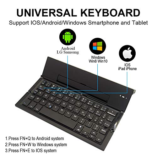 Geyes Portable Folding Wireless Keyboard - Bt Rechargeable Full Size Ultra Slim Foldable Keyboard With Kickstand, Aluminum Alloy, Compatible Ios Android Windows Smartphone Tablet And Laptop, Black #TOP1
