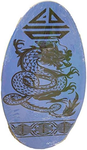 Sunspecs Rubber Top Wooden Skimboard with Slip Free Grip (No Wax Needed!) (Blue w/Dragon, 30 Inch)