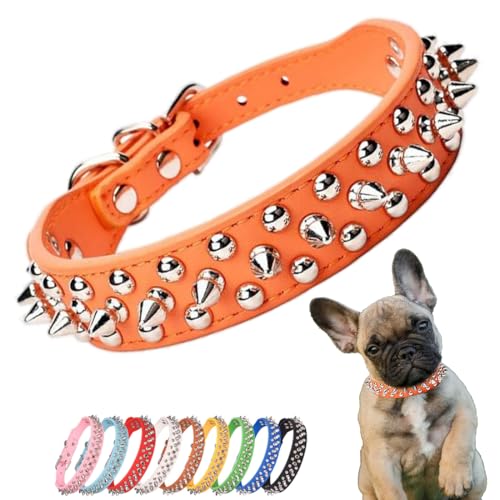 Collier chien orange pointes XS chat anti-mâchage